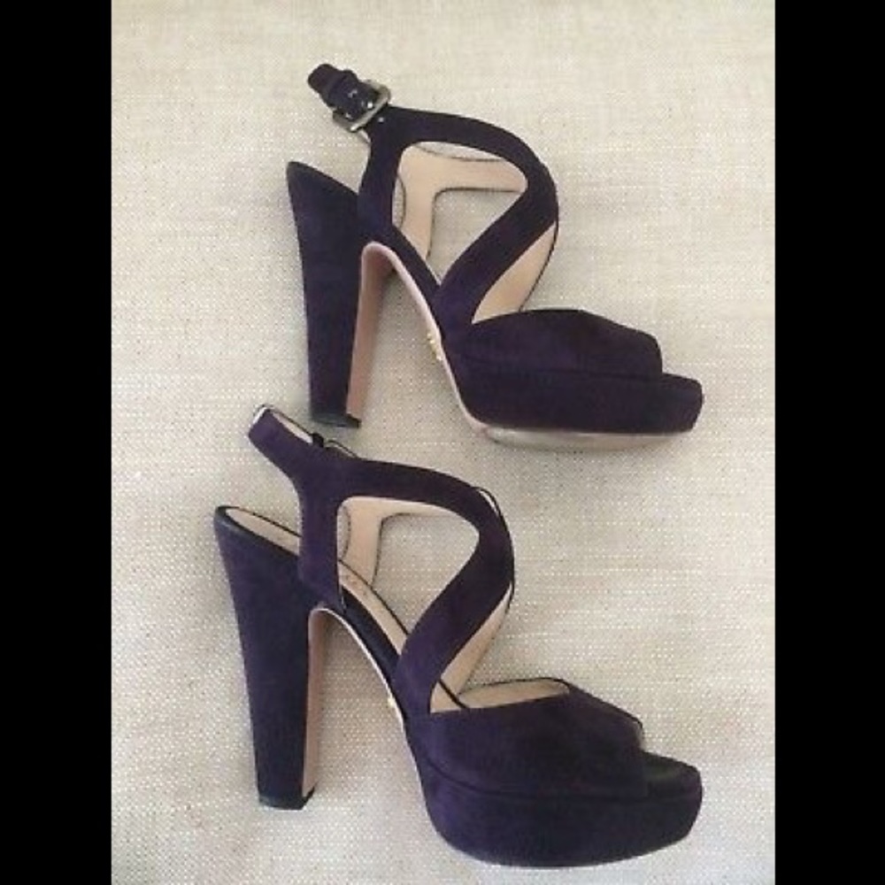 Prada Platform Sandals Block Heels Strappy Suede 6 - Picture 3 of 8